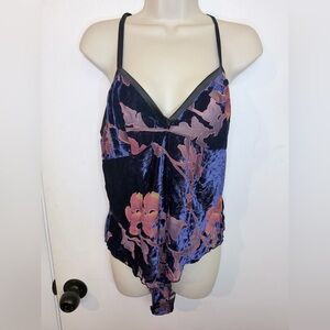 oh la la cheri lingerie Crushed Blue Velvet With Sheer Floral Pattern.  Size L